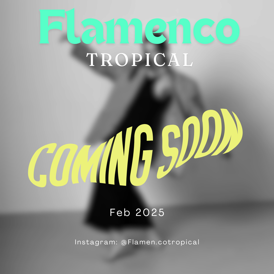 Picture of Flamenco instructor dancing in the background saying that it is coming soon.